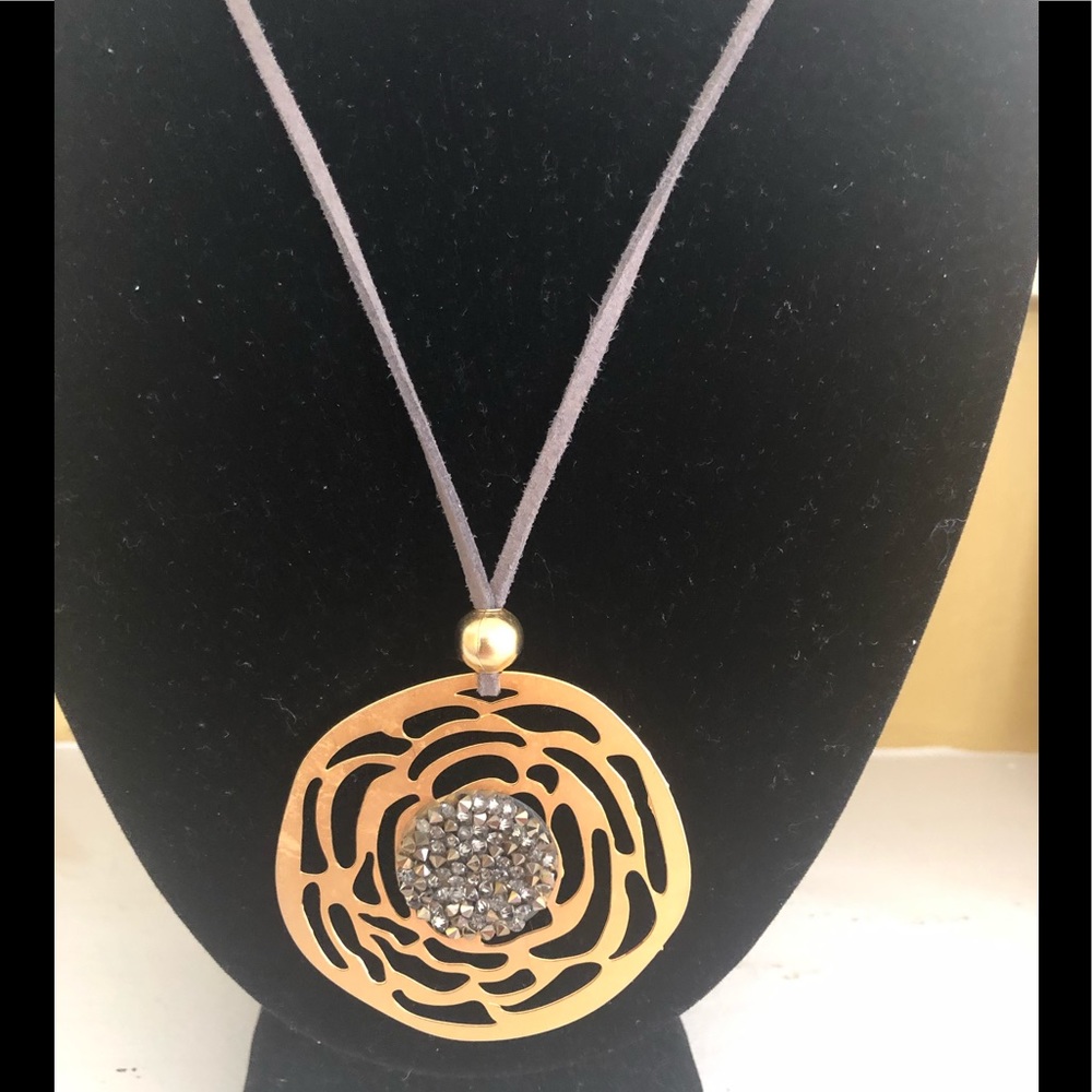 Gold Tone All Natural Druzy Pendant & Necklace